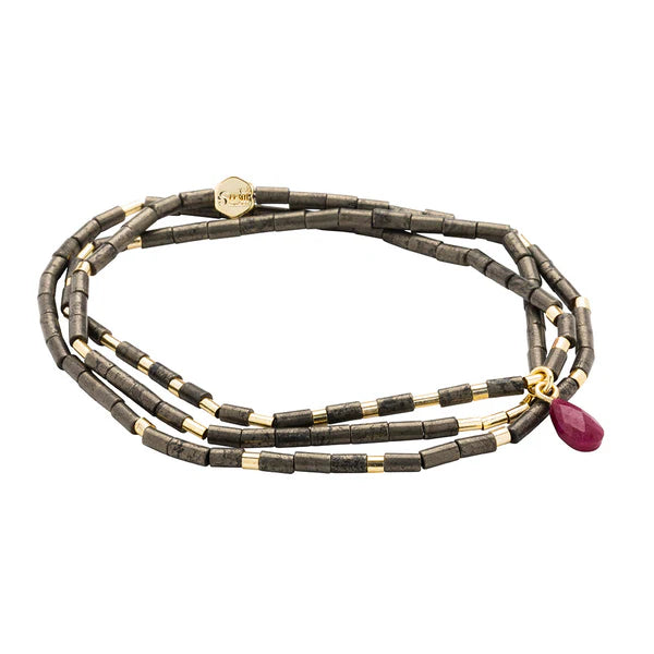 Teardrop Stone Wrap Pyrite|Fuchsia|Positive Energy