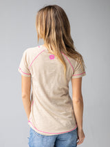 Boho Folk Floral Contrast Stitch Tee Cream