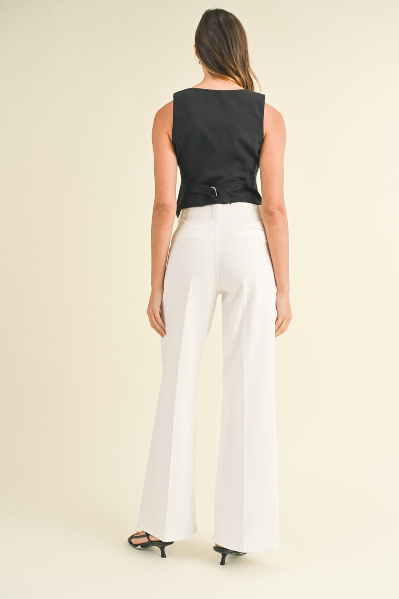 Patch Pocket Wide Leg Flare Jeans White