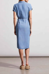 Tencel Tie Wrap Midi Shirt Dress Tide Blue