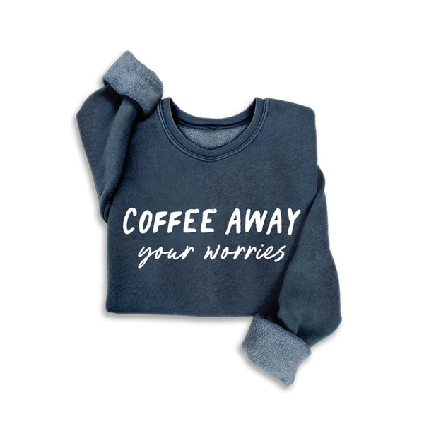 Coffee Away Your Worries Mineral Graphic Sweatshirt Navy