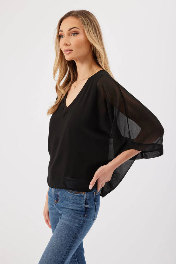 Opal Sheer Kimono Sleeve Top Black