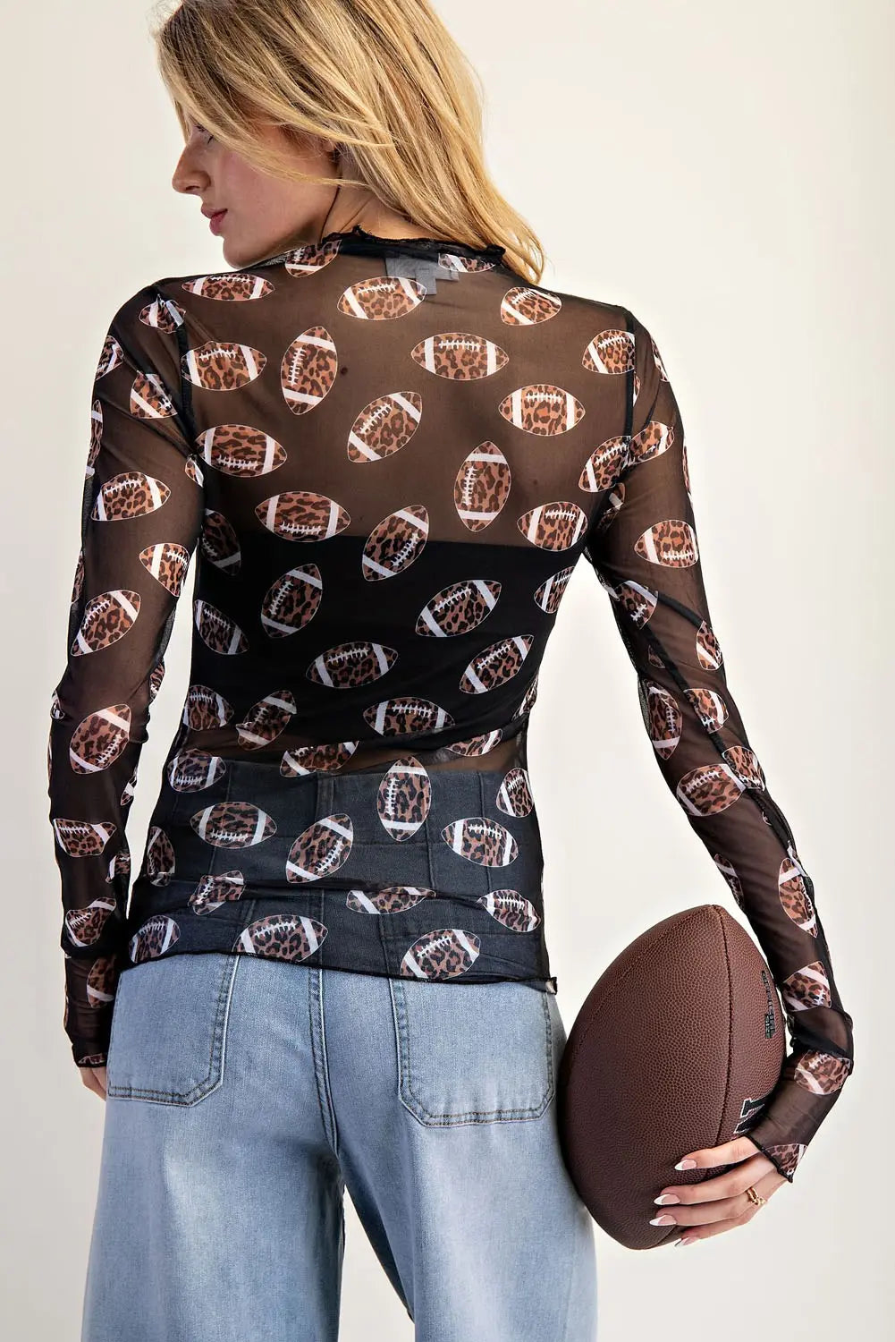 Leopard Football Printed Mesh Layering Top Black
