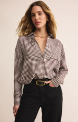 River Plaid Button Up Chocolate Cherry