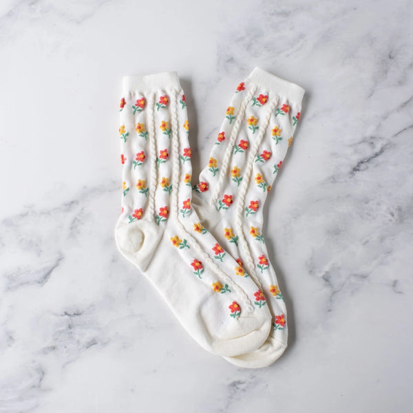 Kate Floral Socks Ivory