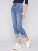 Stretch Cuffed Wide Leg Jeans Medium Blue