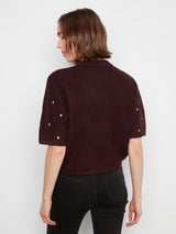 Embroidered Polka Dots Elbow Sleeve Sweater Wine