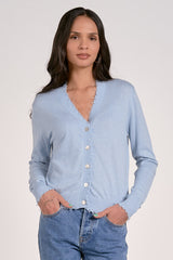 Frayed Hem Button Up Cardi Light Blue