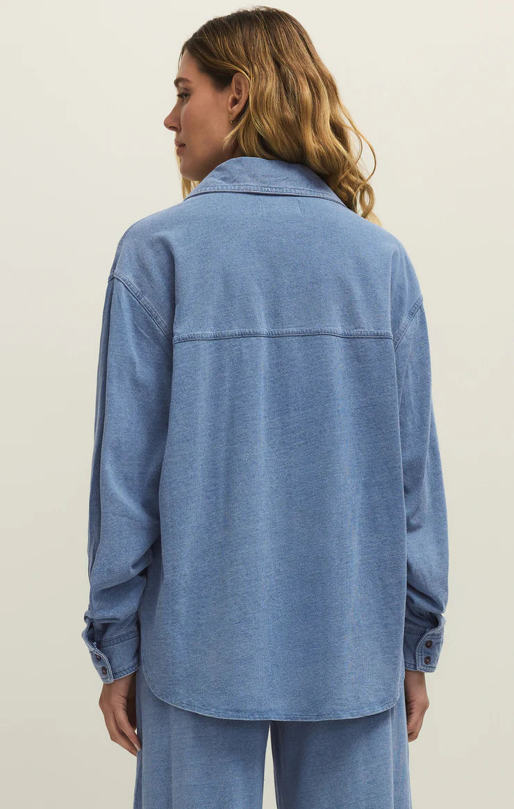 Reese Jersey Denim Button Up Santorini Indigo