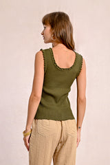 Scallop Edge Knit Tank Khaki