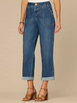 Patch Pocket Roll Cuff Utility Jeans Blue