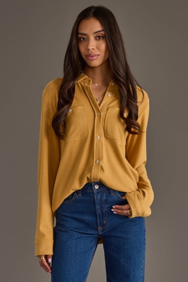 Kari Super Soft Button Up Shirt Mustard