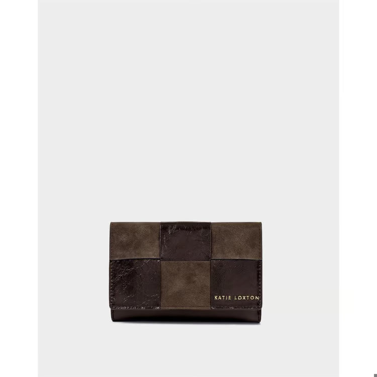 Taya Suedette Woven Wallet Bitter Chocolate Patent Crackle