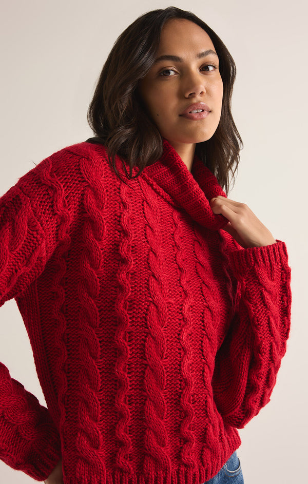 Tied To You Cable Knit Sweater Haute Red