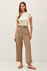 Wide Leg Tencel Drawstring Waist Pants Hazelnut