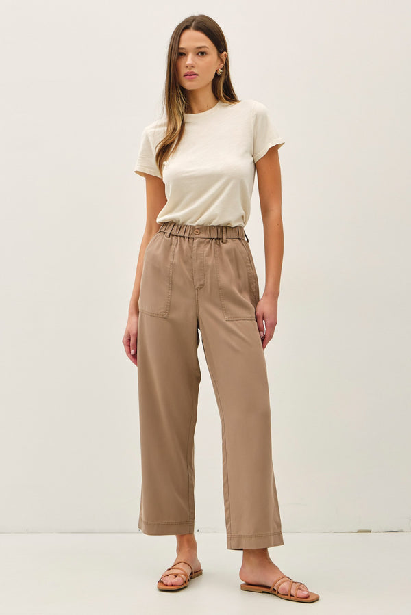 Wide Leg Tencel Drawstring Waist Pants Hazelnut