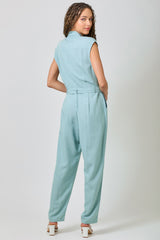 Utility Cap Sleeve Belted Jumpsuit Soft Blue