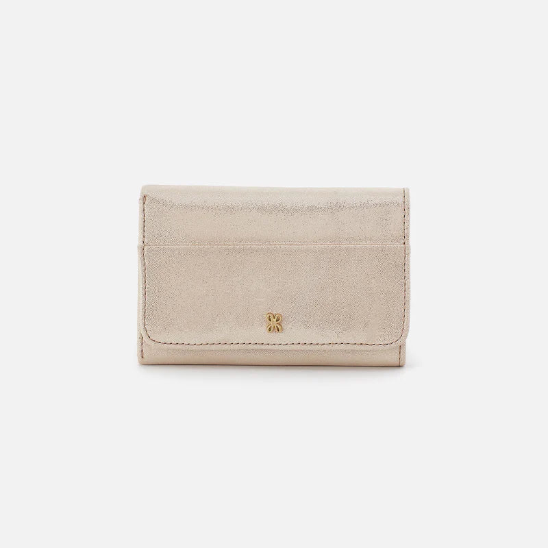 Jill Polished Leather Trifold Wallet Sand Shimmer