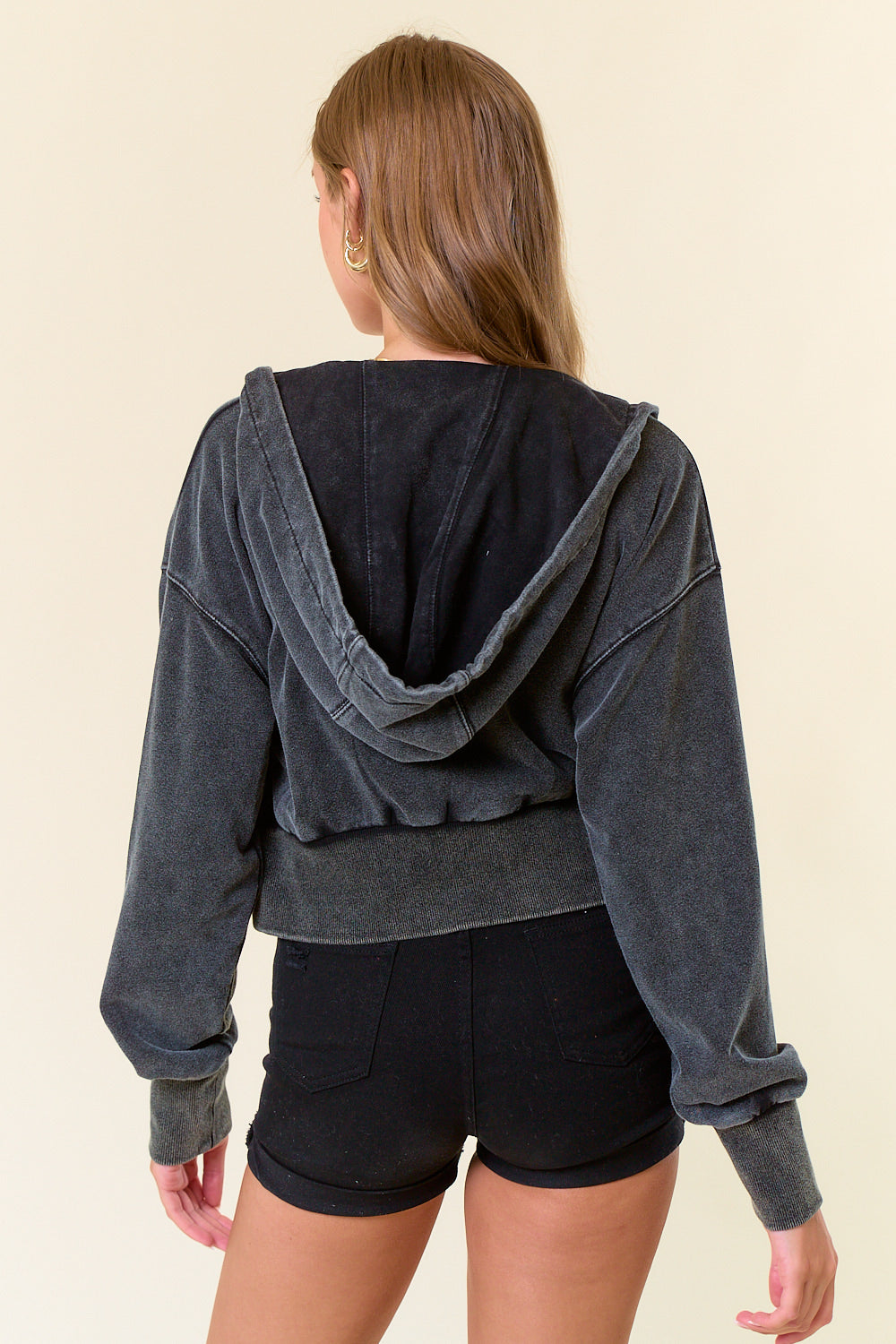 Vintage Washed Terry Zip Up Hoodie Ash