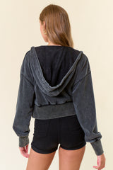 Vintage Washed Terry Zip Up Hoodie Ash