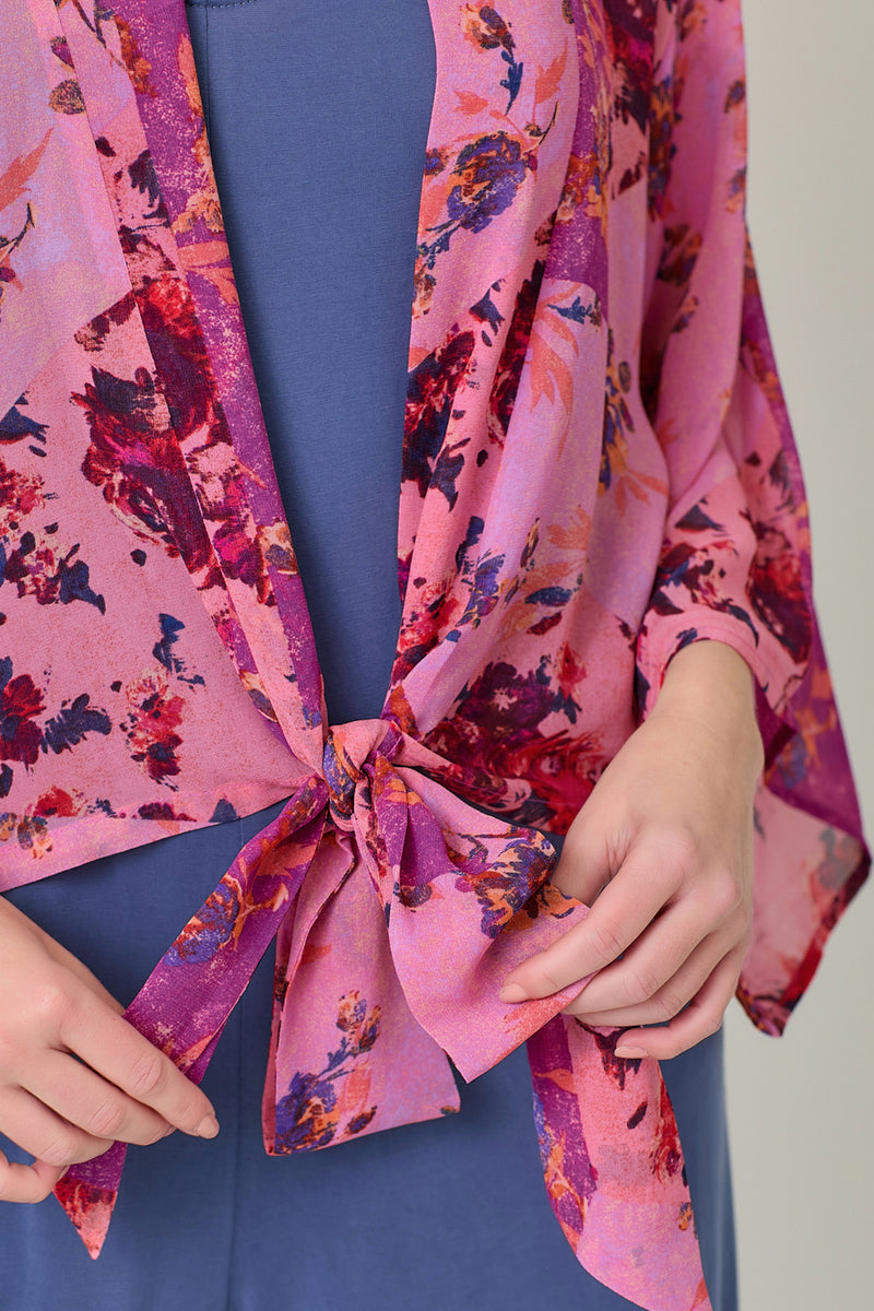 Mixed Floral Print Kimono Grape