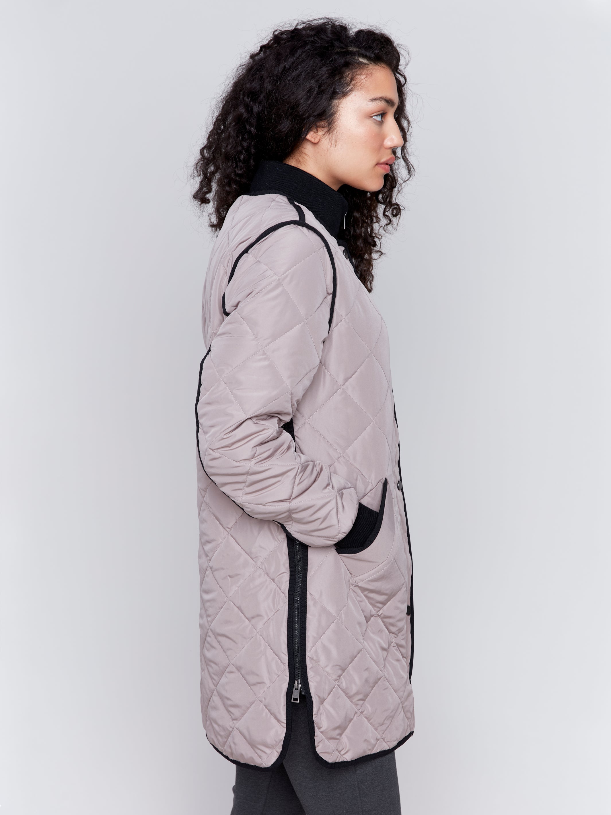 Long Quilted Puffer Jacket Taupe