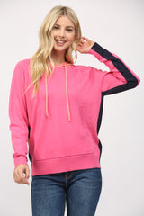 Colorblock Hooded Sweater Hot Pink + Tangerine