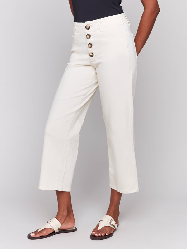 Flex Front Button Fly Straight Crop Pants Natural