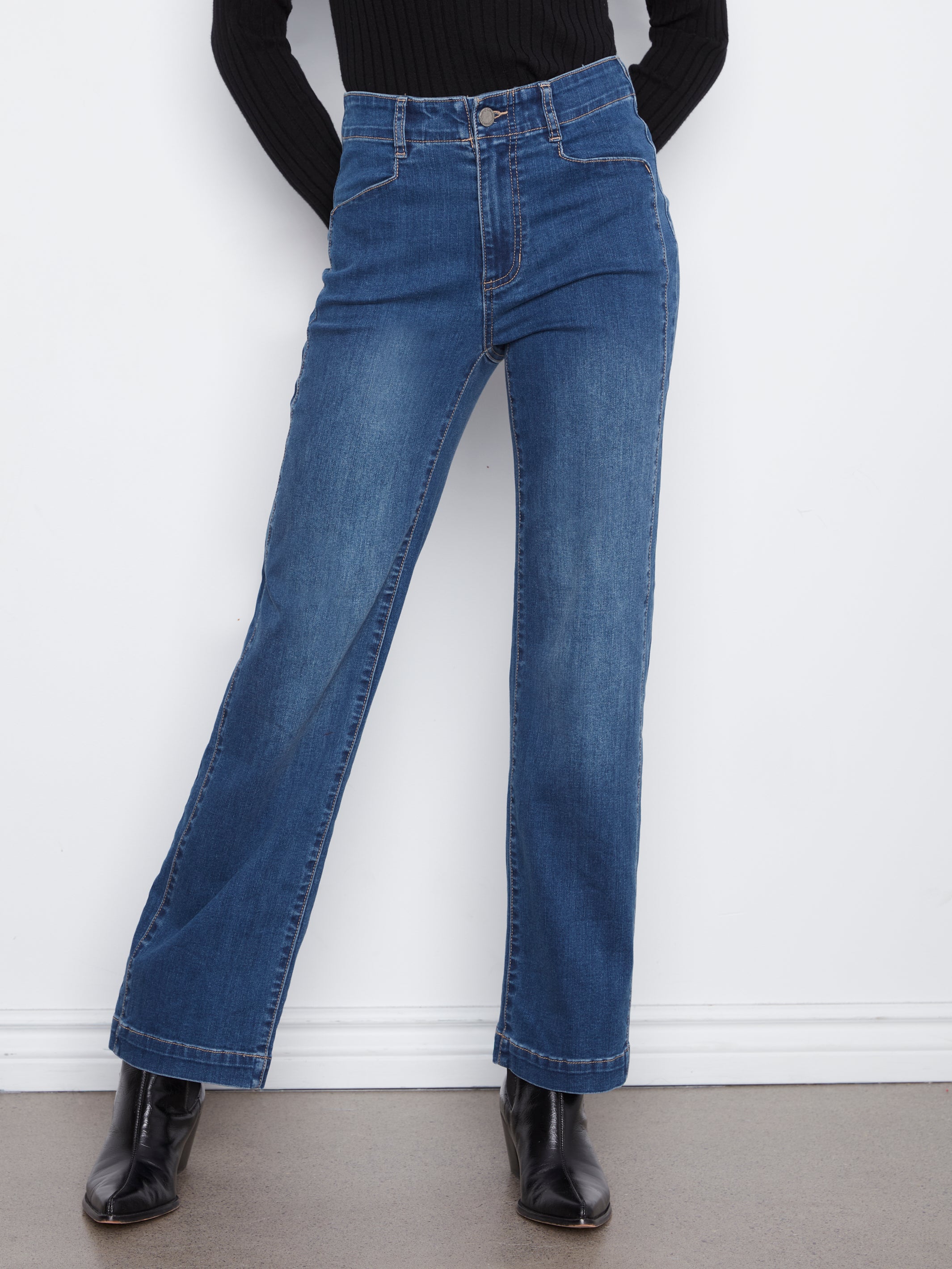 Front Panel Pocket Straight Leg Jeans Washed Indigo