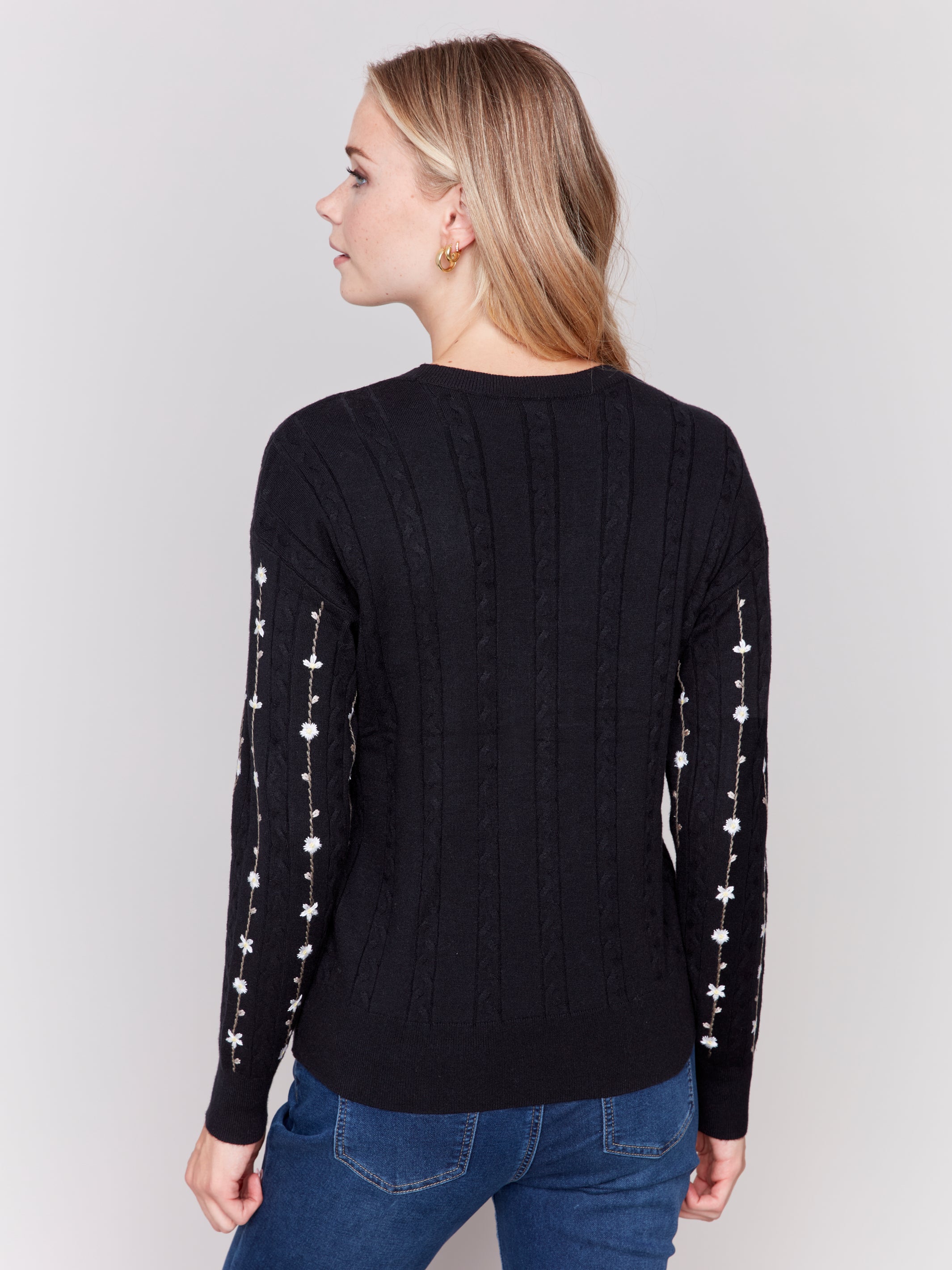Viney Floral Knit Sweater Black
