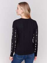 Viney Floral Knit Sweater Black