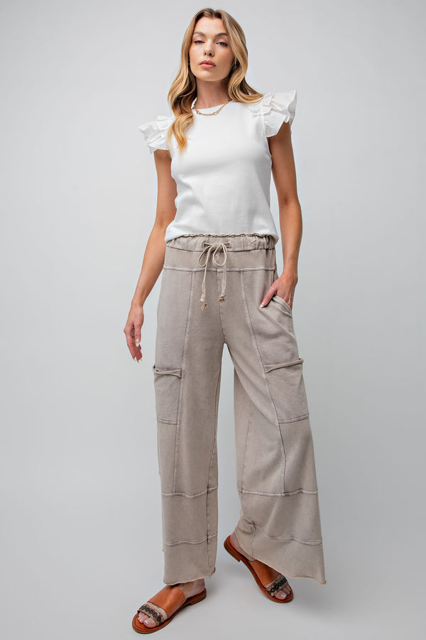 Mineral Washed Terry Knit Pants Mushroom