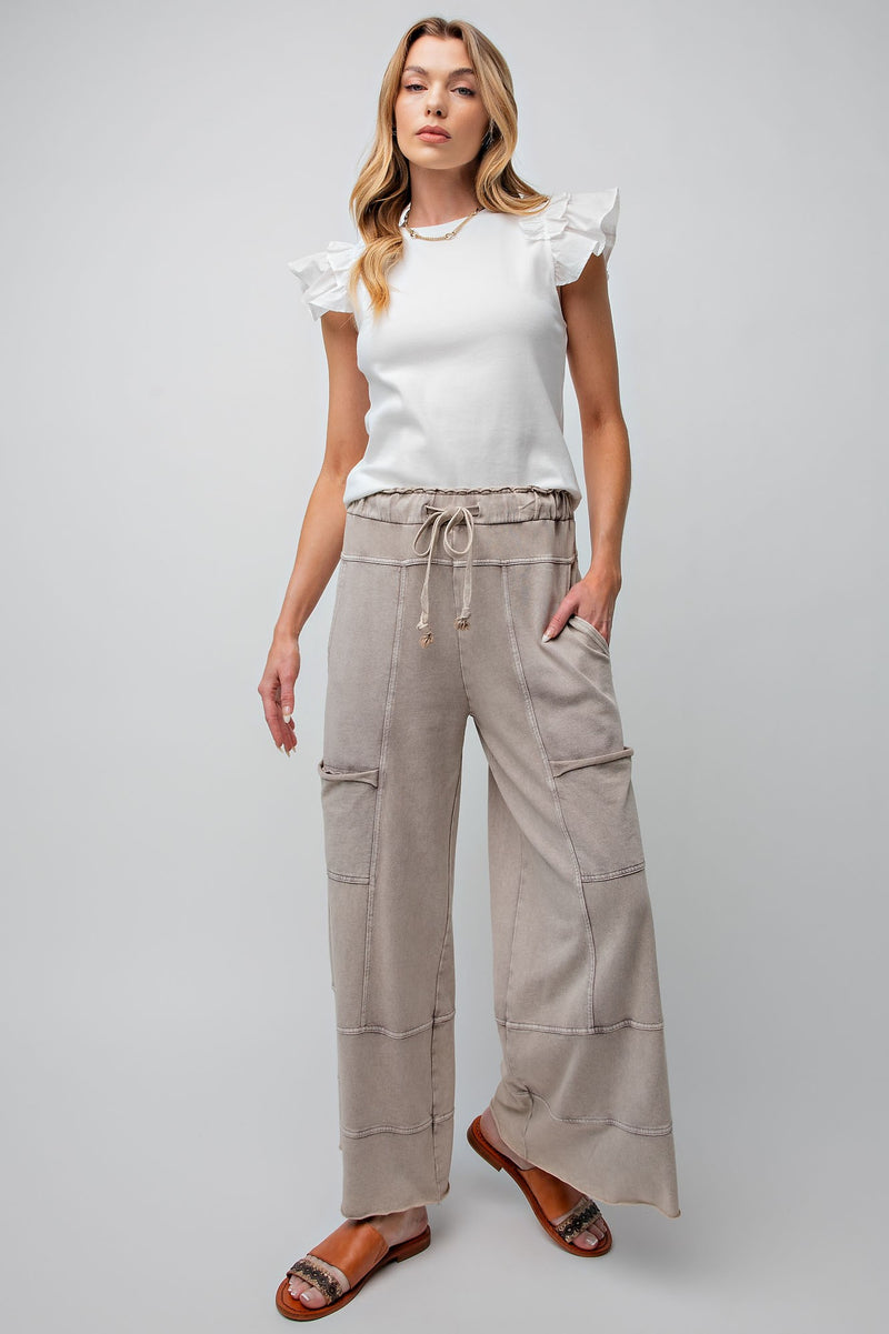 Mineral Washed Terry Knit Pants Mushroom