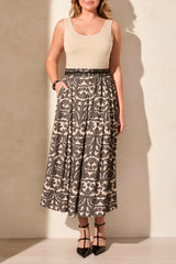 Pleated Embroidered Pull On Skirt Black