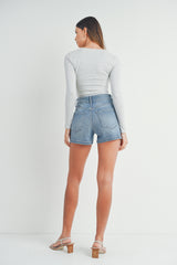 High Rise Utility Cargo Shorts Light Denim