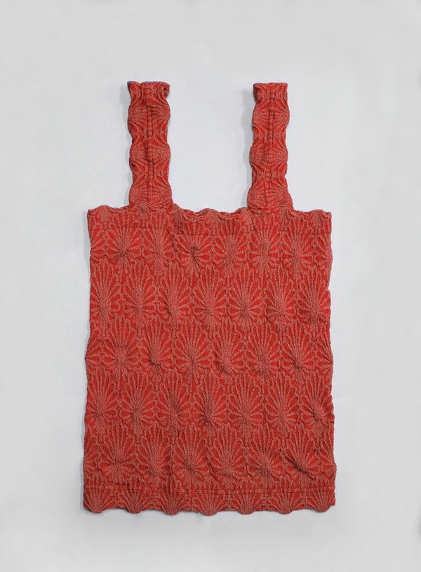 Lace Textured Square Tank Red
