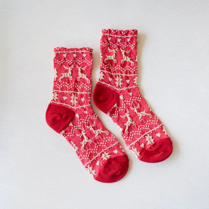 Christmas Glitter Crew Socks Red