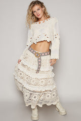 Cropped Long Sleeve Solid Crochet Top