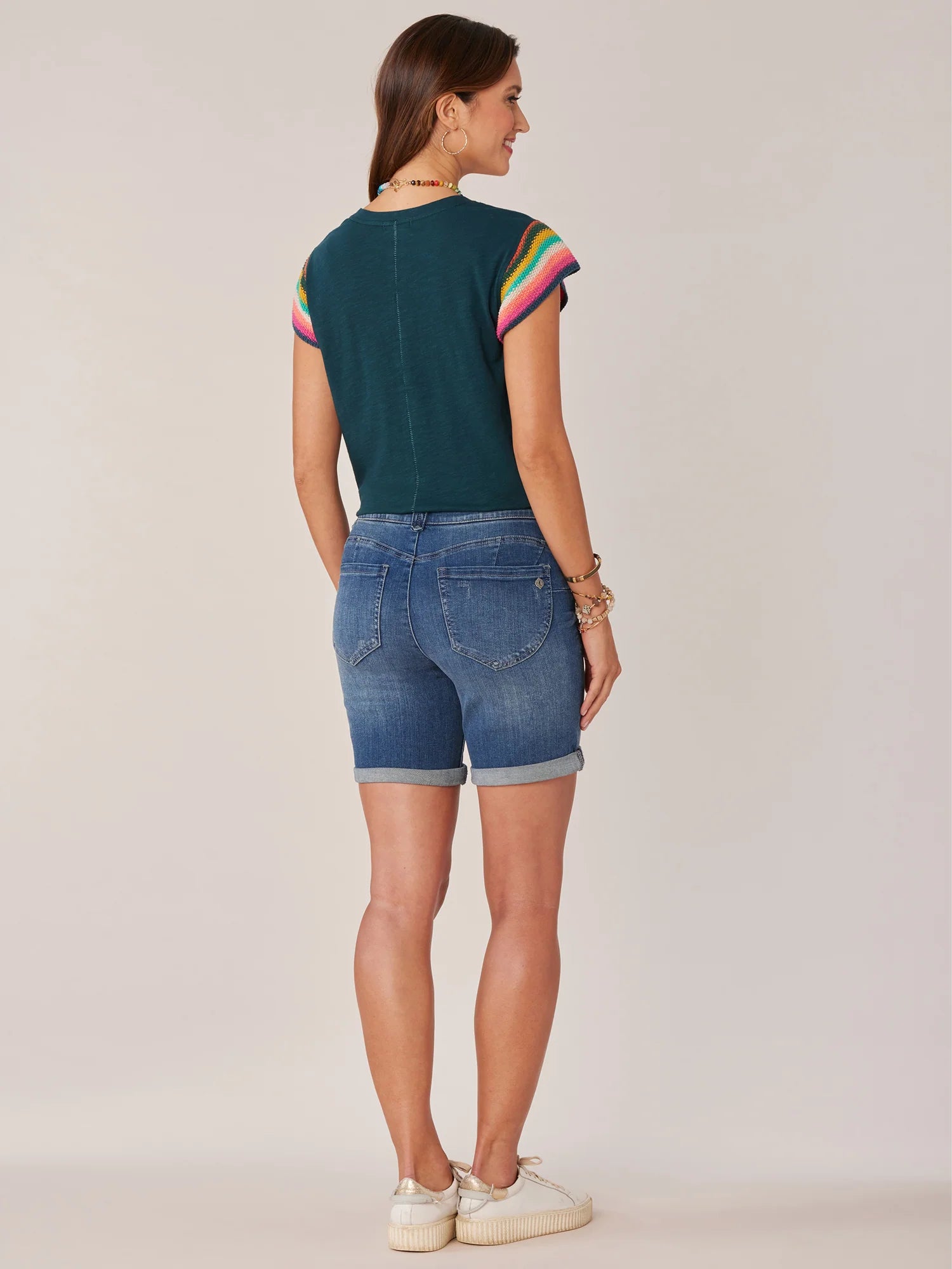 Crochet Cap Sleeve Knit Top Dark Teal