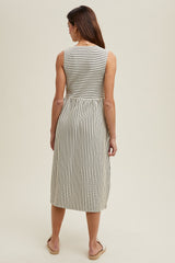 Sleeveless Striped Knit Midi Dress Black + Cream