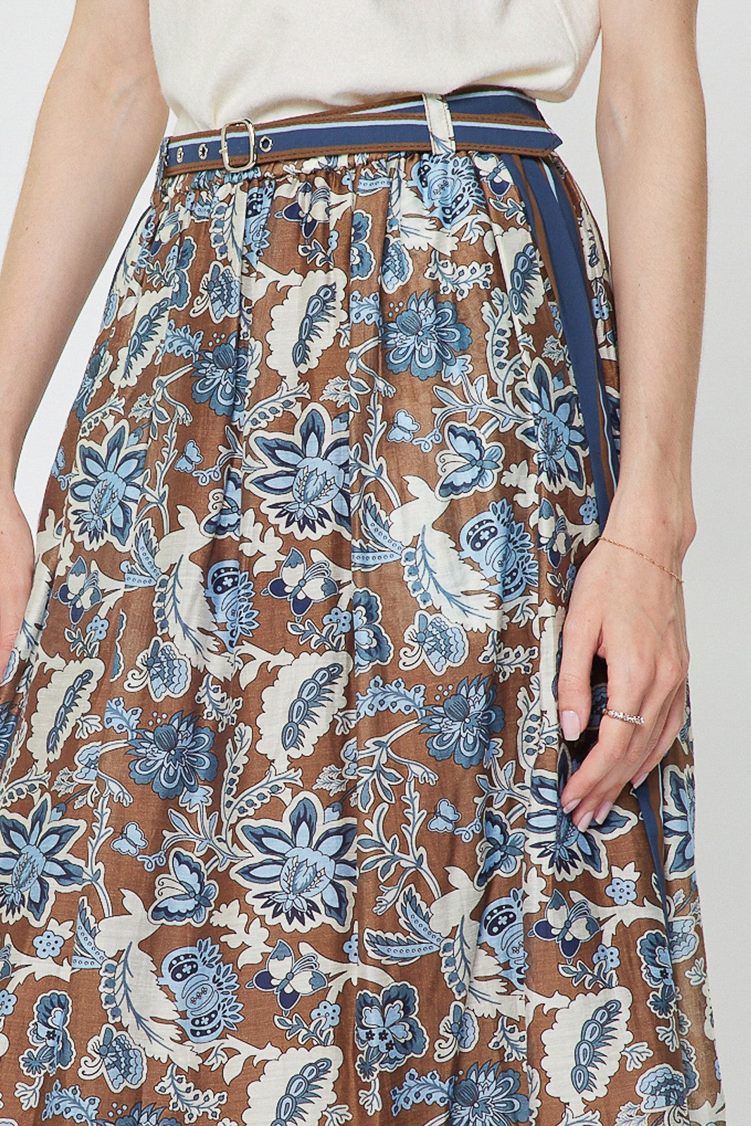 Floral Paisley Printed Midi Skirt Blue Multi