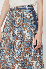 Floral Paisley Printed Midi Skirt Blue Multi