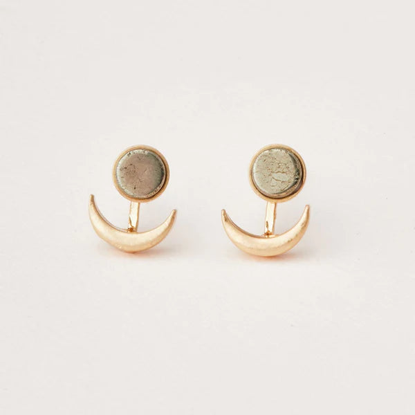 Stone Moon Phase Ear Jacket Pyrite + Gold