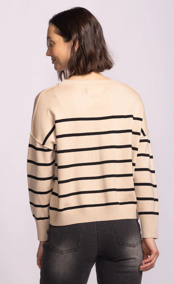 Cruz Striped Birds Sweater Beige