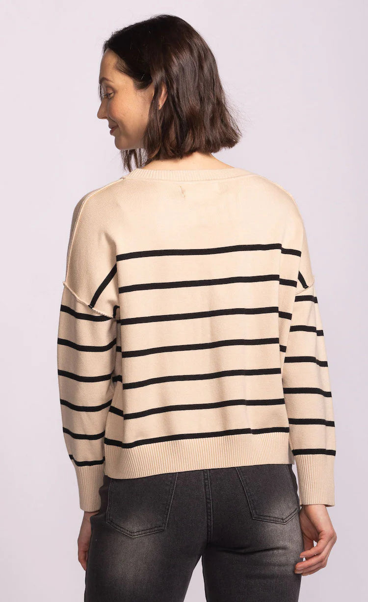 Cruz Striped Birds Sweater Beige