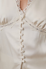 Lace Applique Front Button Satin Tank Cream