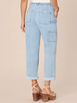 High Rise Buttoned Patch Pocket Jeans Light Blue