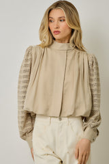 Lace Sleeve Bubble Hem Jacket Almond