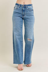 Vintage Wash Wide Leg Destructed Jeans Medium