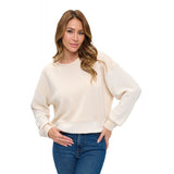 Cable Detailed Scuba Crew Neck Sweatshirt Cream